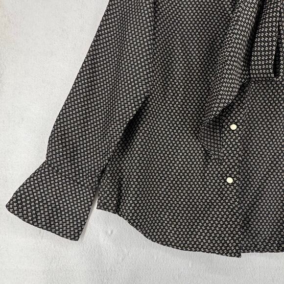 Lauren Ralph Lauren 100% Silk Blouse Black White Geometric Print Belted M - Picture 7 of 8